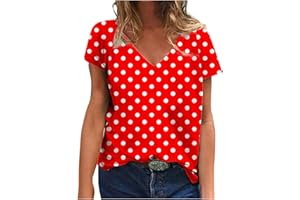 LMDUDAN Womens Polka Dot Tops 2024 Summer Short Sleeve V Neck Tees Blouses Fashion Casual Loose Comfy Business Tshirts