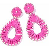 Boho Raffia Earrings Statement Teardrop Earrings Drop Dangle Bohemian Earrings for Women Cute Handmade Earring
