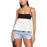 AIHUKOCY Women Square Neck Sleeveless Contrast Peplum Cami Top Adjustable Spaghetti Strap Two Tone Ruffled Camisole Tank Tops