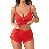 Avidlove Sexy Pajamas V Neck Womens Pajama Sets Shorts Lace Trim Cami Pj Set 2 piece PJS Lingerie Sleepwear