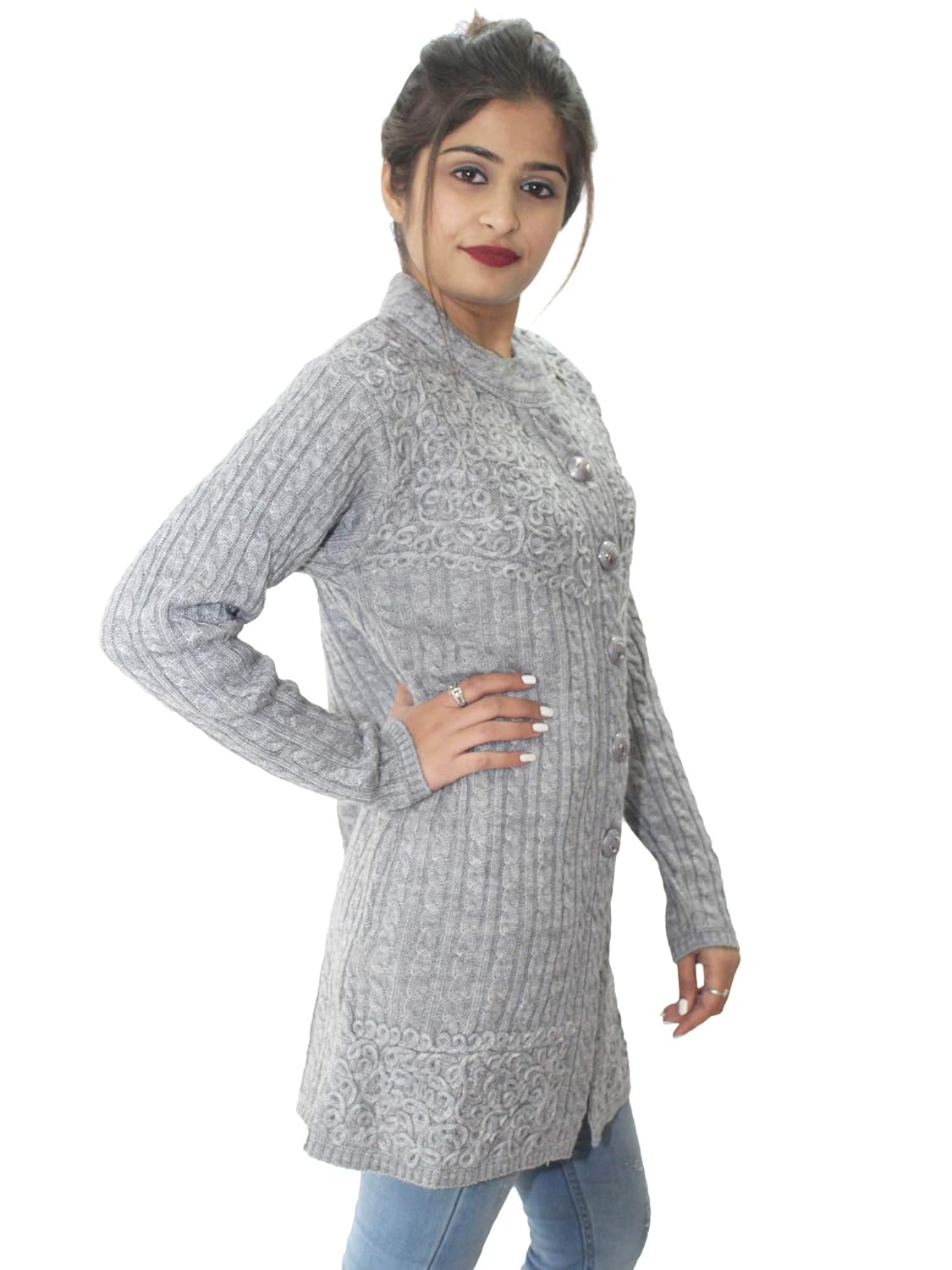 hautemoda women's woollen embroidered long cardigan (ad04sa01_peach)