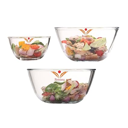 Femora Borosilicate Mixing Bowl Microwave Safe-400ml,1050ml, 1650ml(Set of 3)
