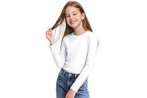 KEREDA Girls Long Sleeve Shirts Soft Cotton T-Shirts Crewneck Basic Tees for Kids and Teen Girls Tops Clothes