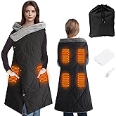 KMANDLU Heated Blanket Outdoors, Battery Operated Heated Throw with 10000mAh Power Bank, 2-in-1 Blanket & Shawl for Camping, Hiking, Stadium Events & Travel, Cordless USB Heated Blanket-Black