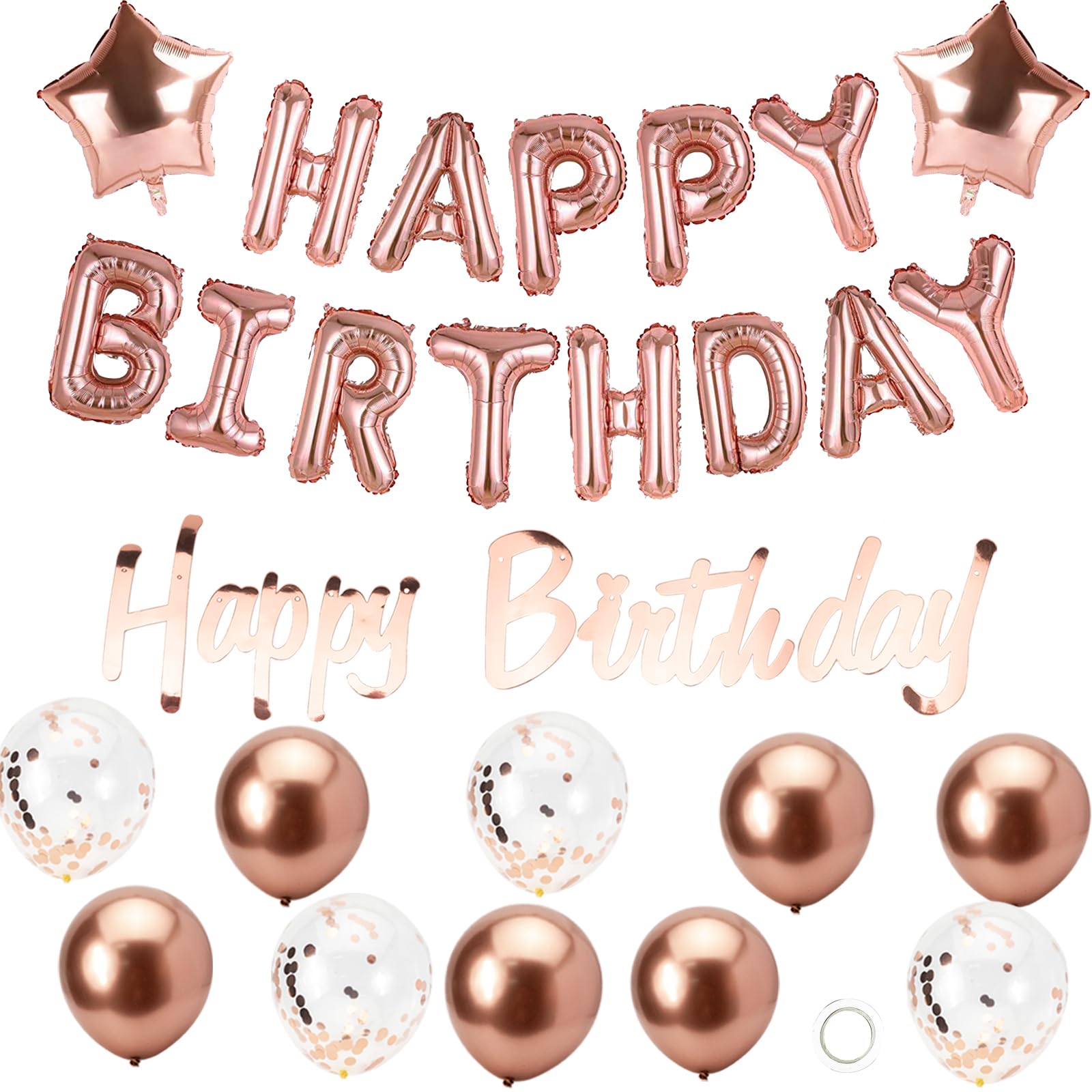 Rose Gold Happy Birthday Balloons Banner Happy Birthday Decorations for Women and Girls,Self Inflating Foil Balloons for Birthday Party Decorations.
