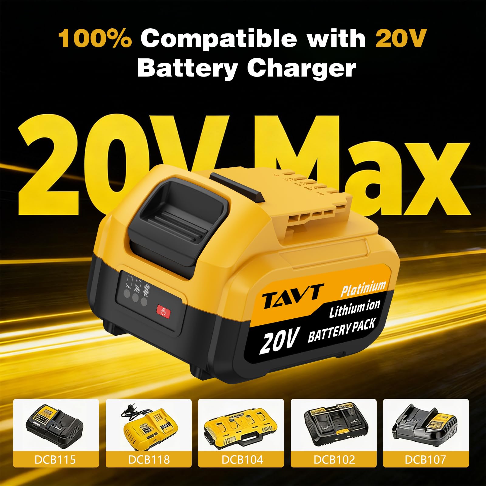 TAVT 2Pcs 20V Li-Ion Akku und Ladegerät kompatibel mit Dewalt 20 Volt XR Maschinen 6