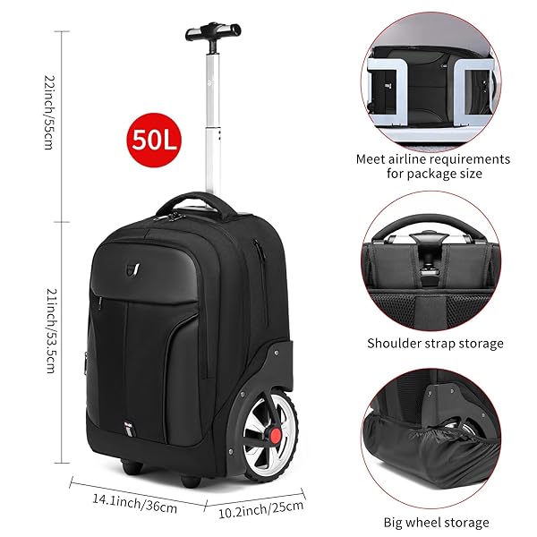 GOTECH ROLLING BACKPACK,WATERPROOF BACKPACK WITH WHEELS FOR BUSINESS AND TRAVEL COMMUTER, CARRY ON BACKPACK WITH LAPTOP COMPARTMENT, FIT 17 INCH LAPTOP, WHEELED BACKPACK FOR ADULTS