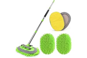 FIDISP 62'' Microfiber Car Wash Brush Mop Kit Sponge with Long Handle, Chenille Car Cleaning Brush Supplies Car Windshield Cleaner Pads for Car Rv SUV Truck Boat Bus Scratch-Free