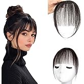 Bangs Hair Clip in Bangs 100% Real Human Hair Extensions Wispy Bangs French Bangs Clip on Air Bangs for Women (A-Natural Black, Wispy Bangs)