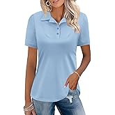 Rapbin Womens Short Sleeve Polo Shirts Business Casual Collared V Neck Tops Summer Cotton 4 Buttons Polos Tshirts