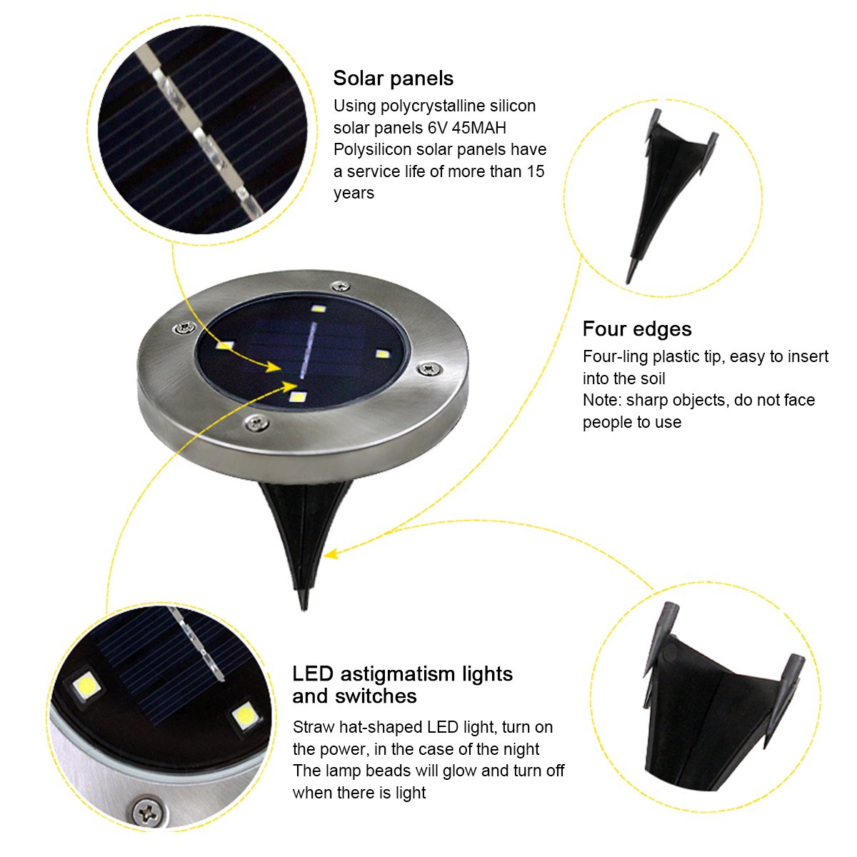 2PCS Luce Sepolta Solare 4 LED Pathonor lampade solari da esterni impermeabile luci solari da giardino per esterno scala paesaggio strade colori Bianco