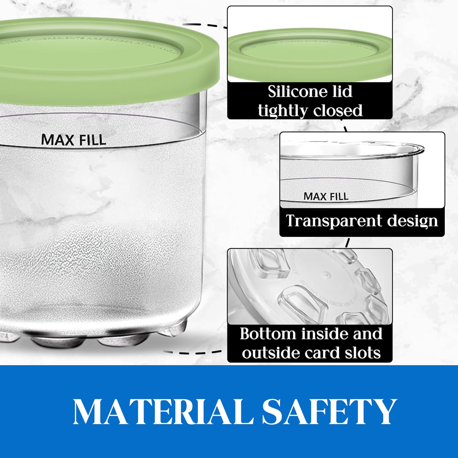 Creami Pints and Lids for Ninja - 4 pack Creamy Icecream Containers Cups Jars Tubs Canisters Set, Smoothie Pot Compatible with NC299AMZ & NC300s Series Creamer Ice Cream Maker Machine Accessories