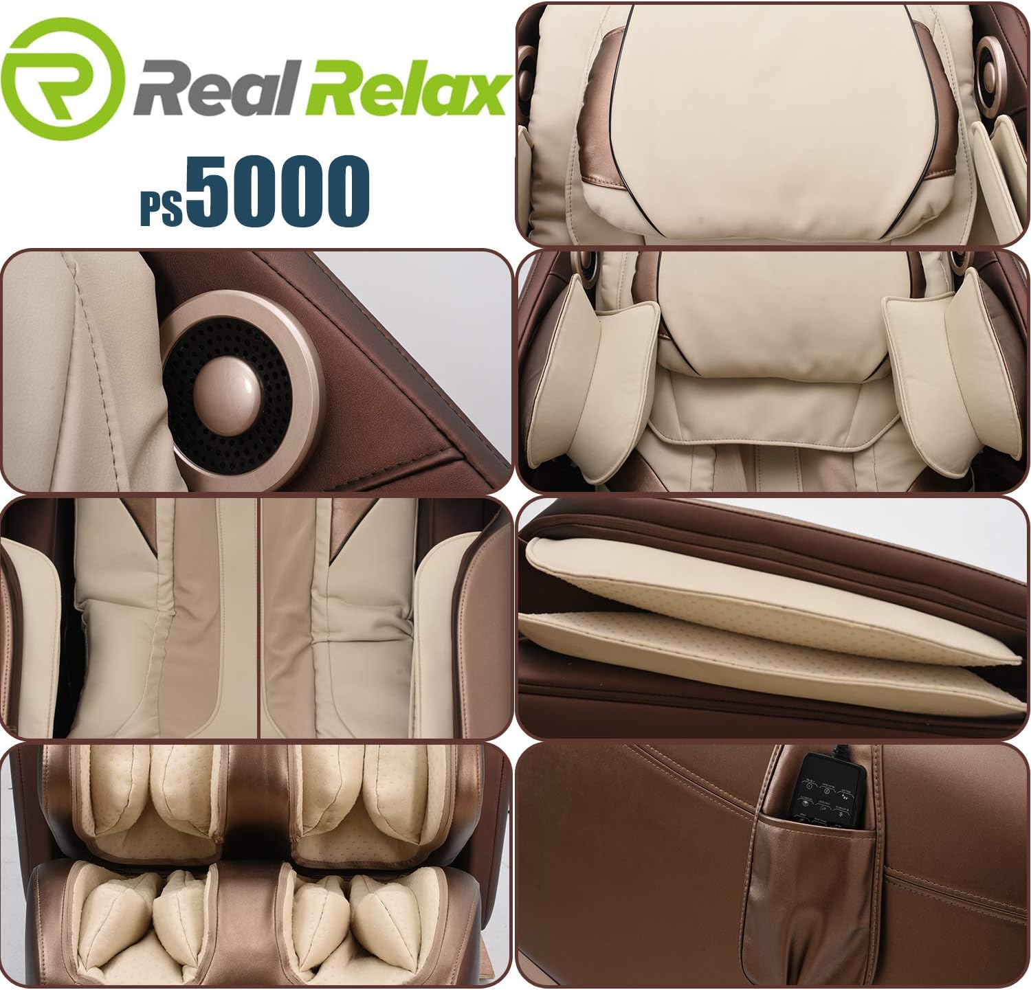 Real Relax SL-Track Shiatsu Massage Chair, Zero Gravity Full Body Shiatsu Massage Recliner with Music Sync Massage Body Scan Bluetooth Heat Foot Roller, PS5000(Champagne): Furniture & Decor