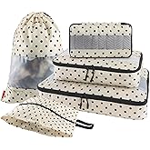 U+U 5 Set Packing Cubes for Travel Essentials Ultralight Luggage Packing Organizers with Laundry Bag and Shoe Bag for Vacation, Business Trip and Camping (Polka Dot)