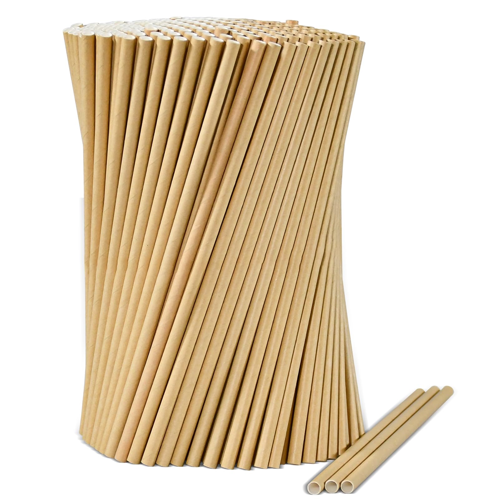 Pack of 1000 Brown Disposable Paper Drinking Straws, 19.7 cm x 0.6 cm - 100% Biodegradable and Compostable