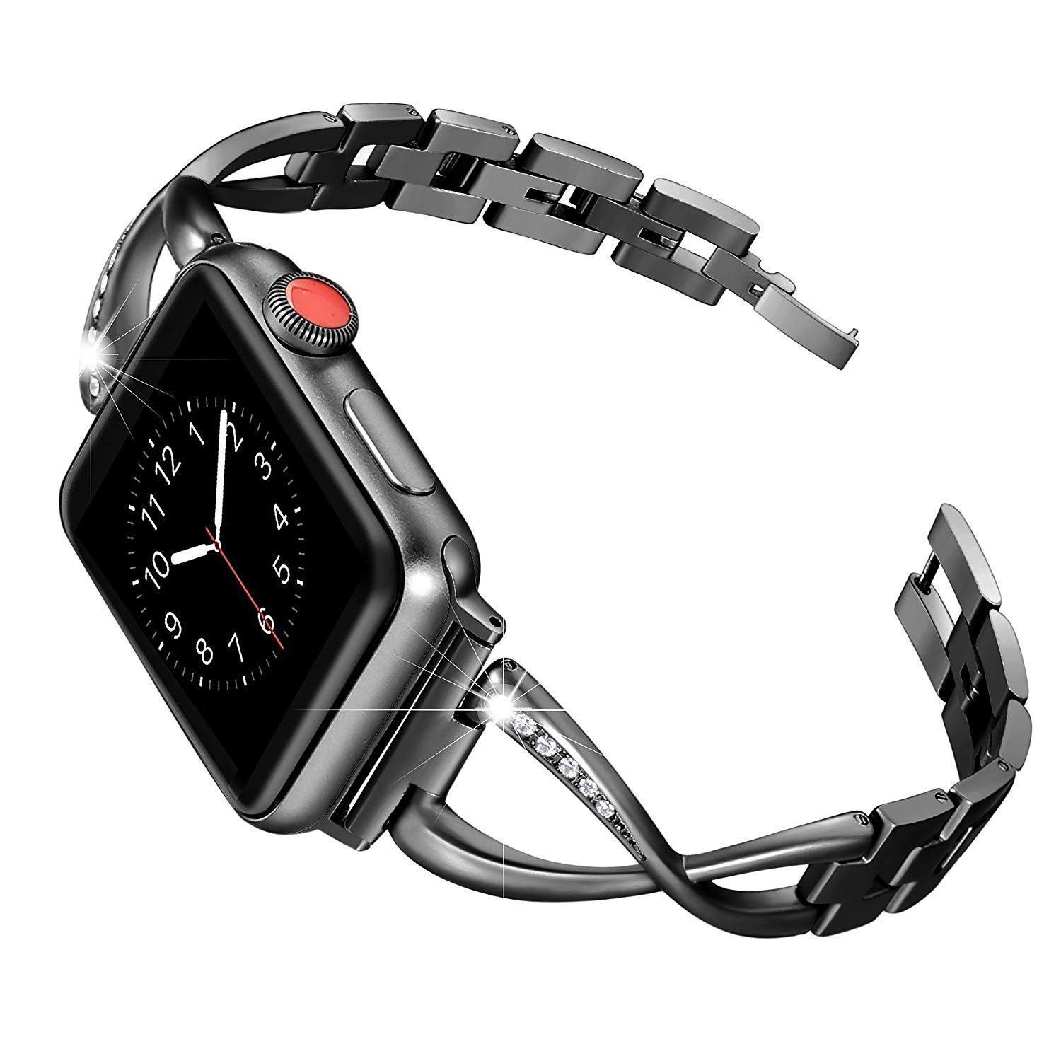 RXXR BlackFashion Straps Compatible with Apple Watch 42mm(Series 10) 41mm 40mm 38mm for Women, Lady Bracelet Bling Diamond Rhinestone Strap for iWtach Band SE(GEN 1 2 3) Series 10 9 8 7 6 5 4 3 2 1