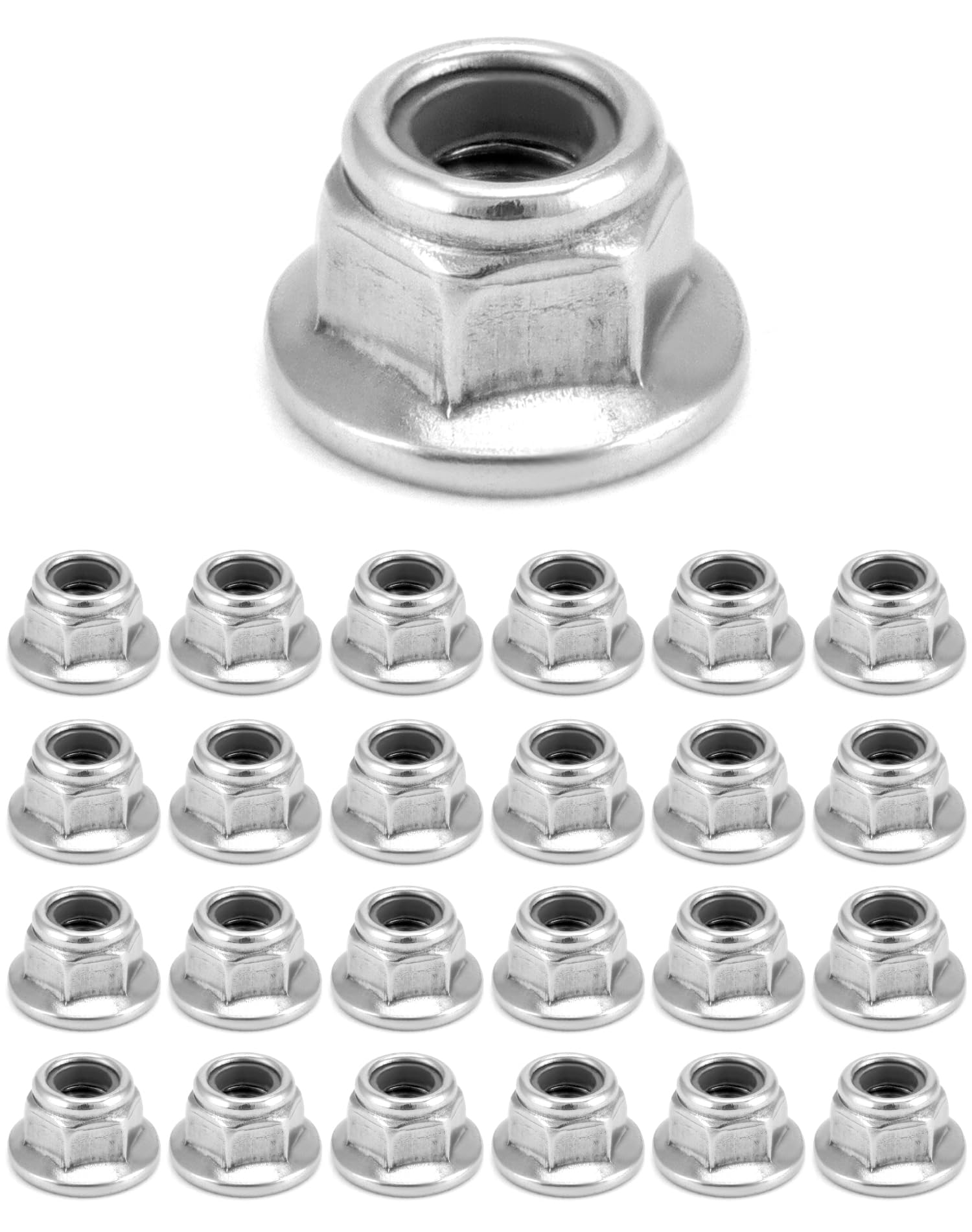 QWORK® 25PCS M5 Lock Nut with Nylon Insert - 304 Stainless Steel - 5mm Serrated Flange Hex Nut Self Locking Nut
