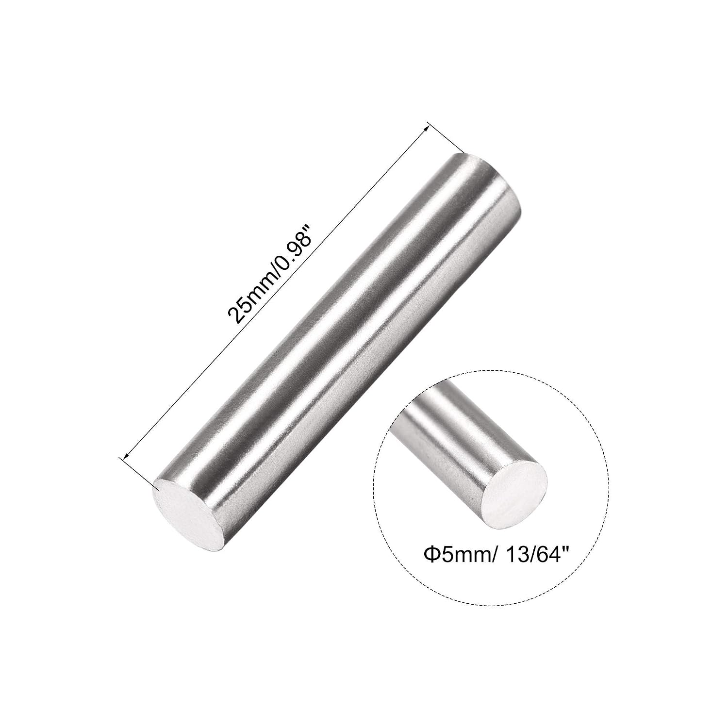 sourcing map 5mm x 25mm 304 Stainless Steel Solid Round Rod for Drift Punches DIY Craft Model Plane Model Ship Model Cars - 20pcs - Image 3