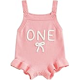 First Birthday Outfit Girl Sleeveless Bow One Embroidered Crochet Knit Romper Baby girl 1st Birthday Clothes