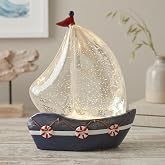 Sailboat Snow Globe Ocean Themed, Nautical Snow Globe with 6H Timer, Swirling Glitter Snowglobes with USB &amp; Battery Powered, Coastal Sailboat Statue for Home Tabletop Decoration Gift