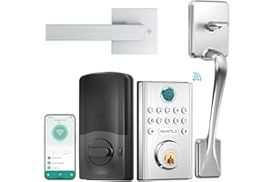 WiFi Smart Door Lock Set: HEANTLE Keyless Entry Door Lock with Handle Fingerprint Deadbolt Electronic Digital Keypad Door Lock Alexa Lock Auto Lock App Remote Control