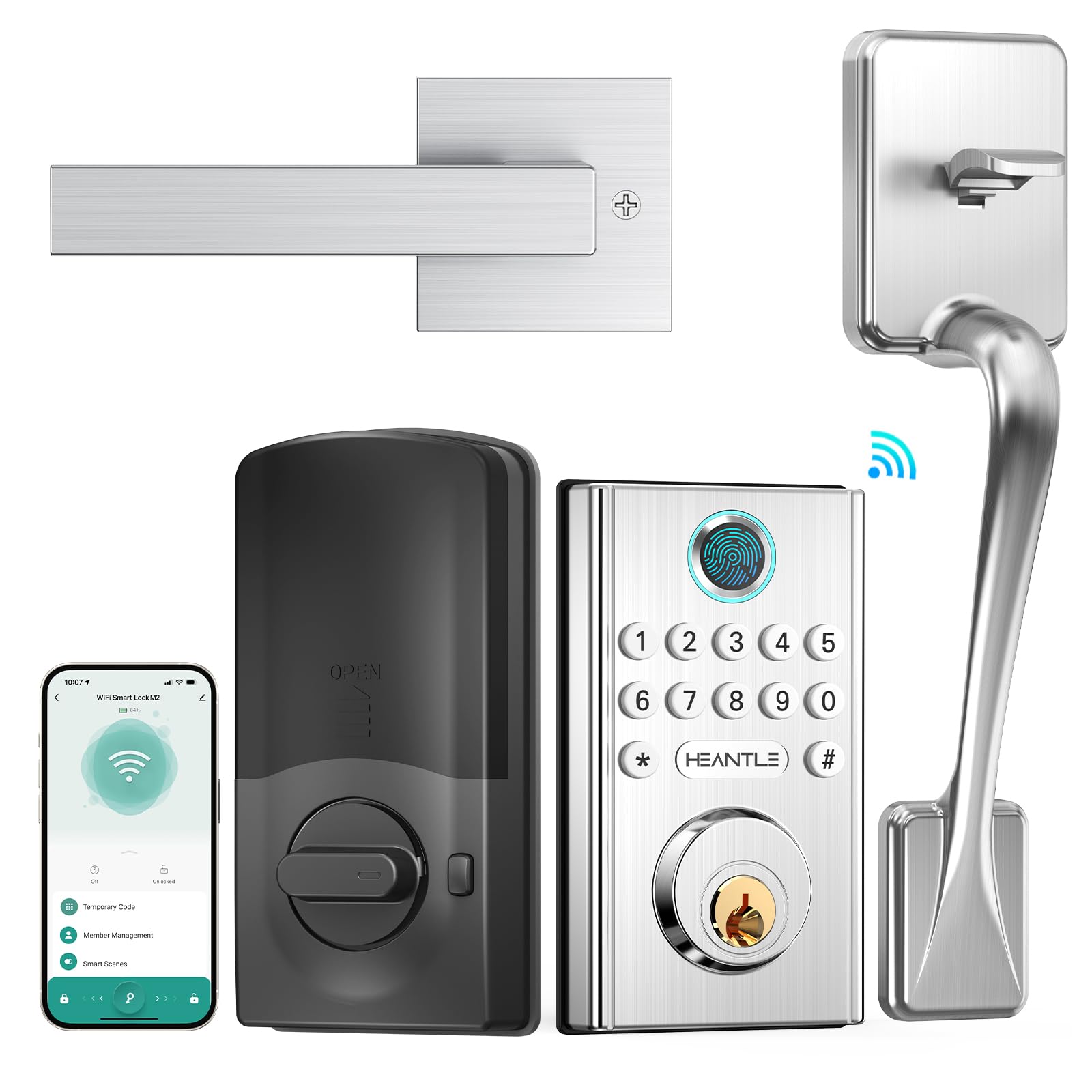 Photo 1 of WiFi Smart Door Lock Set: HEANTLE Keyless Entry Deadbolt with Handle Fingerprint Deadbolt Electronic Digital Keypad Door Lock Alexa App Remote Control