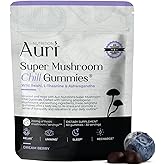 Auri Nutrition Super Mushroom Chill Gummies - Natural Calming Aid &amp; Stress Reduction Supplement for Adults w/Reishi Mushroom, Ashwagandha, L-Theanine- Unwind Mind &amp; Harmonize Your Day- 60 Calm Gummies