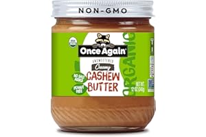 Once Again Organic Creamy Cashew Butter, 12oz- Unsweetened - USDA Organic, Gluten free Certified, Vegan, Kosher, Peanut Free - Glass Jar