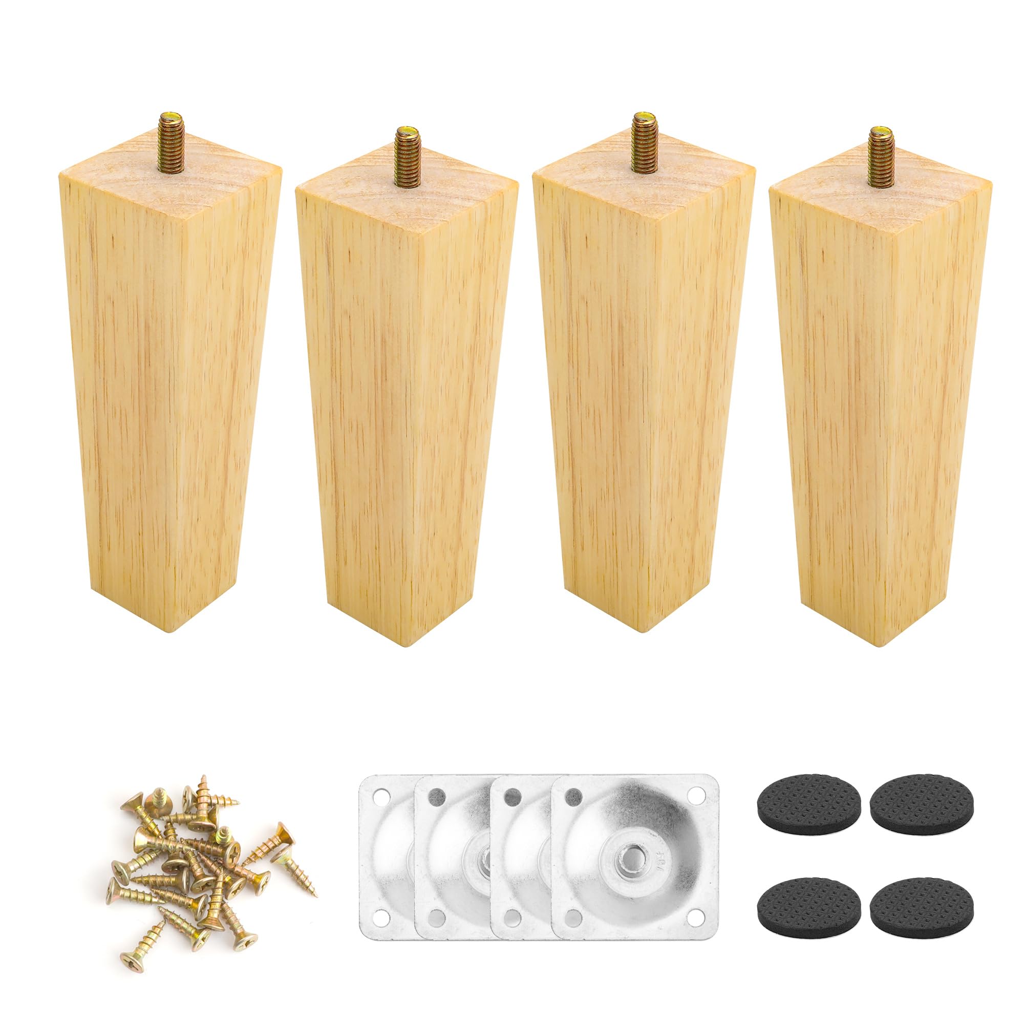 YKUKIZEE 4 Pack Square Wooden Sofa Legs 15 cm,Wood Chair Legs Solid, 6 Inch Square Tapered Wooden Table Legs for Furniture Couch Armchair Cabinet Dresser Replacement Feet