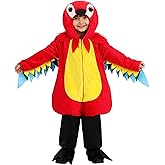 Toddler Squawking Parrot Costume for Kids Includes Hooded Jumpsuit with Wings and Boot Covers for Halloween Dress Up