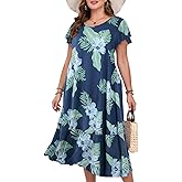 MONNURO Women Summer Causal Ruffle Short Sleeve T Shirt Maxi Beach Long Dress with Pockets