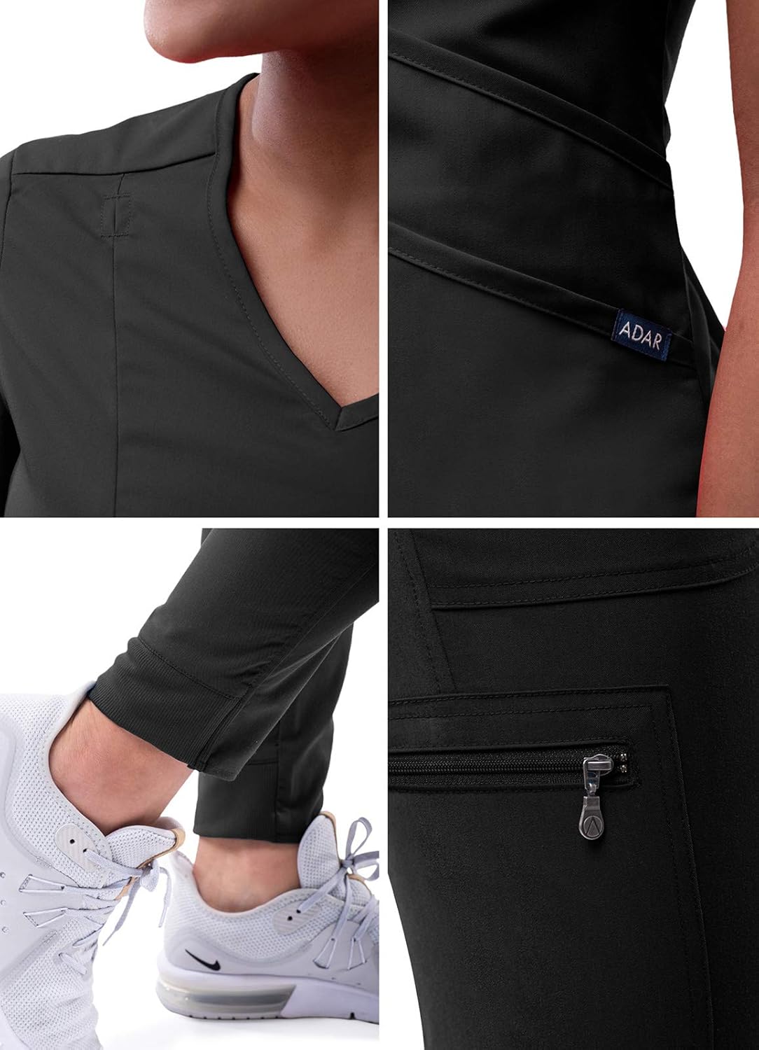 Adar Pro Modern Athletic Scrub Set for Women - Modern V-Neck Scrub Top & Yoga Jogger Scrub Pants: Clothing
