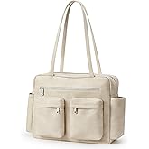 KALIDI Tote Bag Vegan Leather Women Pocket Utility Bag Faux Leather Shoulder Travel Purse Vintage Handbag for Work