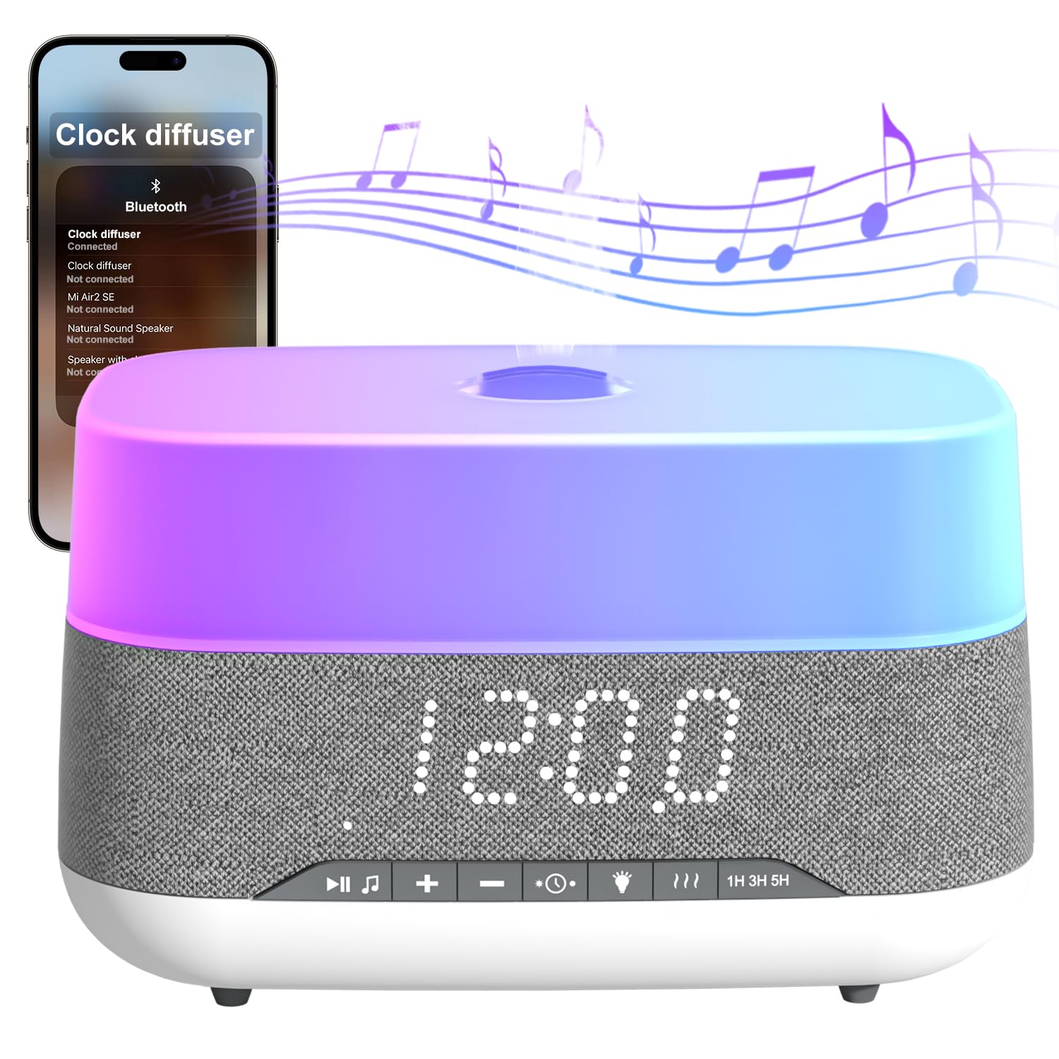 Photo 1 of Versatile Essential Oil Diffuser, 300ml Aroma Diffuser with Bluetooth Speaker and Alarm Clock, 7 Colors LED Light Aromatherapy Diffusers & Cool Mist Humidifier 3-Level Brightness, Auto-Off Protection