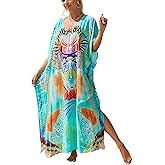 IMAGEKOPE Kaftan Dresses for Women Plus Size Bathing Suit Cover up Vneck Batwing Dress Loose fit Moroccan Caftan mumu Dresses