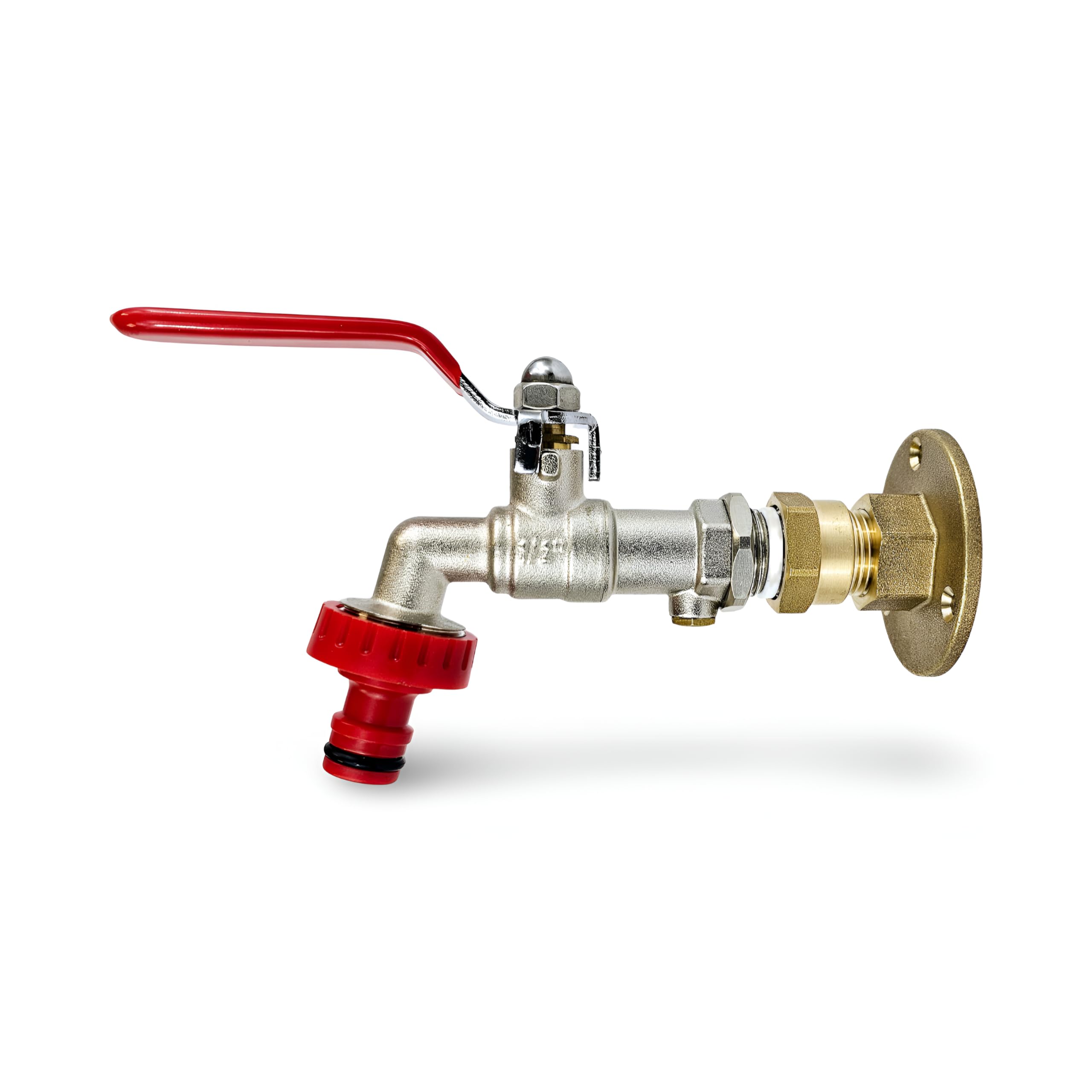 Wärmer System Outdoor Garden Tap with Check Valve and Through the Wall Wallplate Flange Bracket 1/2 inch Lever Handle Garden Tap