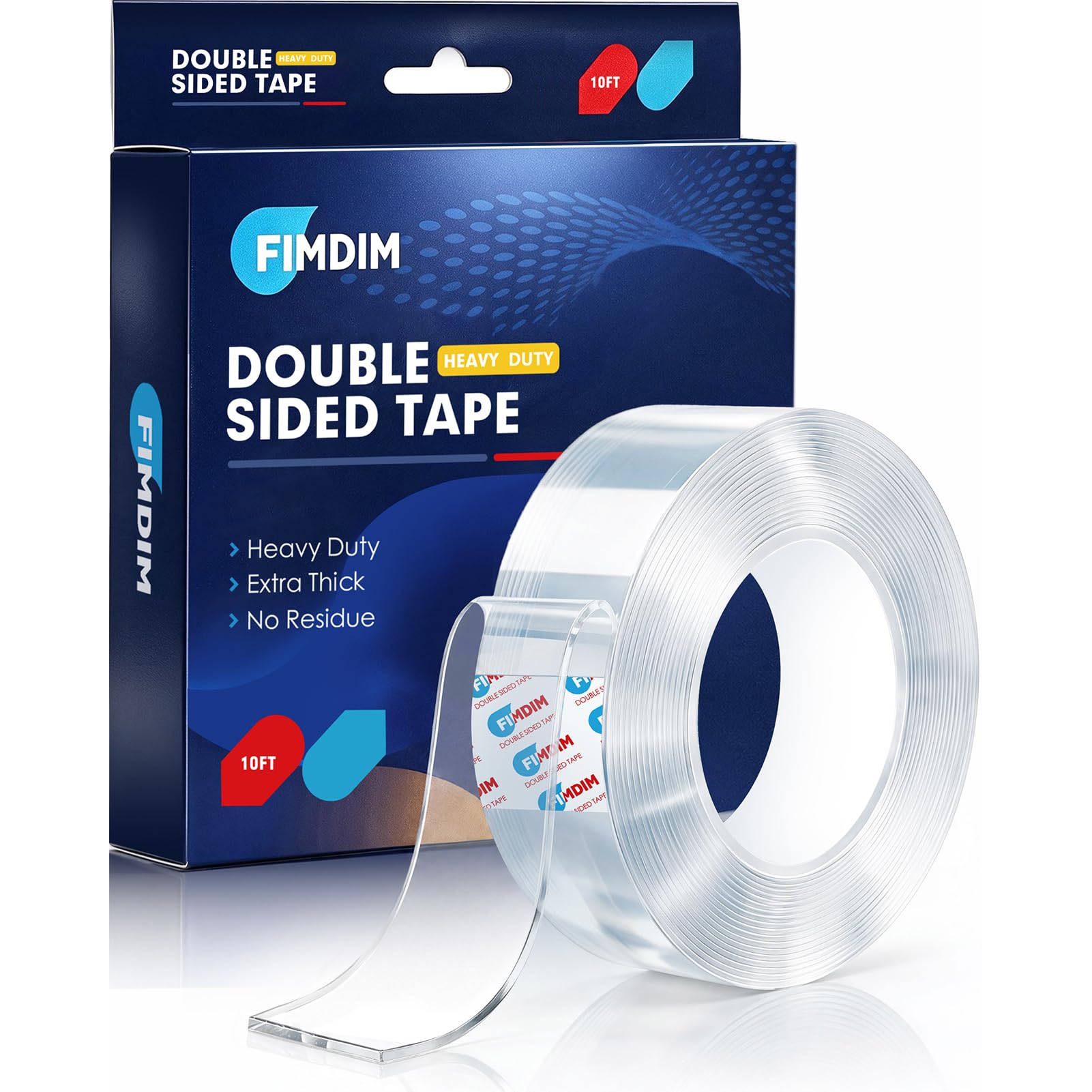 FIMDIM Double Sided Tape Heavy Duty, Nano Adhesive Mounting Tape (10FT) | Extra Large, Multipurpose Tough Clear Wall Tape, In
