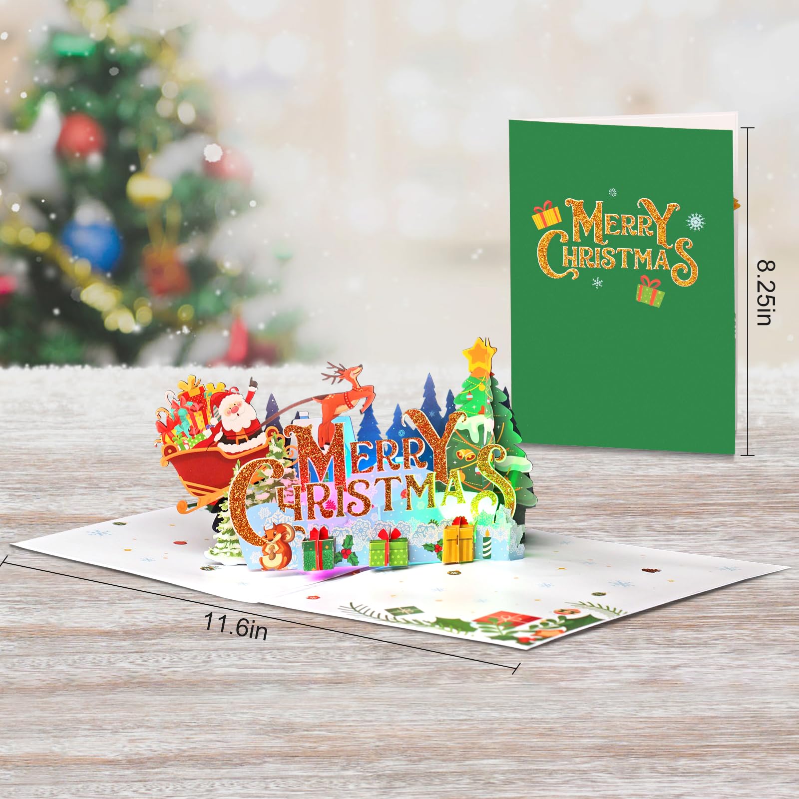 Yinqing Merry Christmas Cards, Light and Music Christmas Card, 3D Pop Up Xmas Greeting Card for Women Men Kids Husband Wife Mom Dad Daughter