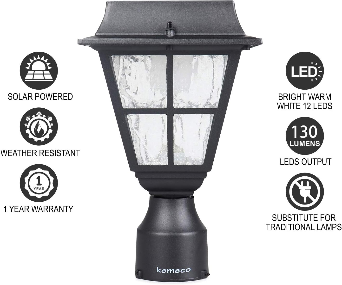 Kemeco ST4327QA LED Post Solar Cap Light Outdoor Bright Warm White