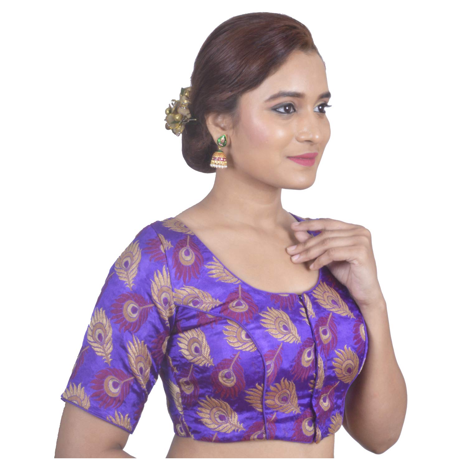 areum womens crepe silk round neck designer princess cut padded readymade saree blouse