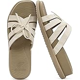 COFACE Womens Dressy Orthotic Sandals Trendy Square Toe Comfortable Thick Athletic Cushion Recovery Walking Slides Lightweight Yoga Foam Flat with Plantar Fasciitis Arch Support