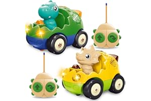 Hiitytin Remote Control Car, 2 Pack Dino RC Cars for Toddlers Age 2 3 4 5 Years Old, Dinosaur RC Car with LED Lights & Music, Birthday Gifts Toys for Kids Boys Girls 3-5