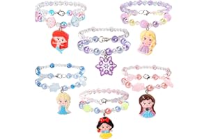 Cherry & Small Peas 6 Sets Princess Beaded Bracelets for Girls, Princess Bracelets Dress Up Pretend Play Jewelry Set Party Fa
