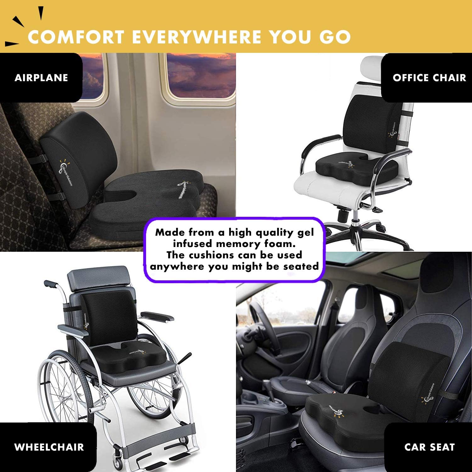 Lifestyle Memory Foam Seat Cushion and Lumbar Back Cushion Combo, Gel Infused Ventilated, Orthopedic Design for Coccyx Tailbone Pain and Sciatica, Perfect for Office Chair: Home & Kitchen