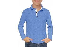 Haloumoning Boys Long Sleeve Polo Shirt Kids Casual Collared School Uniform Shirts 5-14 Years