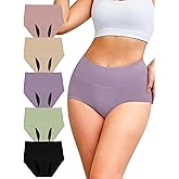 SUNCHIRI Women's High Waist Incontinence Underwear, Washable Reusable Leakproof Period Briefs for Bladder Leak, 5 Pack (Multicolor01, Large)