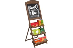 MyGift Rustic Burnt Wood Freestanding Chalkboard Easel with 3-Tiered Display Shelves, Decorative Chalkboard Plant Shelf Stand