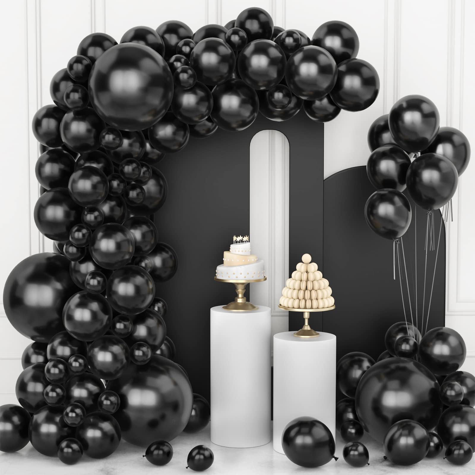 Black Balloons, 106 pcs Black Balloon Garland Arch Kit 5 10 12 18 inch Latex Balloons with Balloon Ribbon and Chain for Men Boys Women Girls Graduation Birthday Party Halloween New Year Decorations