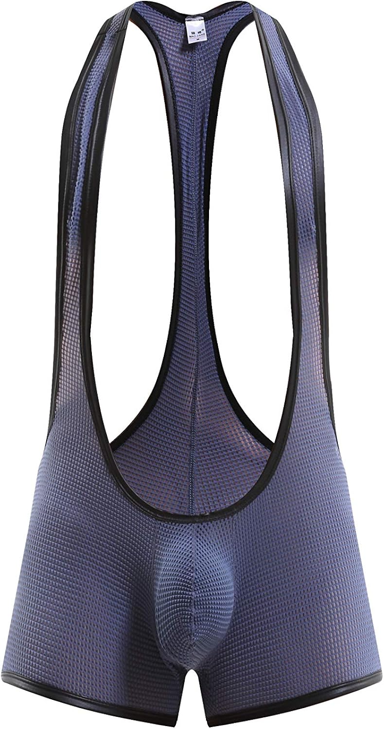 Swbreety Mens OnePiece Mesh Bodysuit Jockstrap Wrestling Singlet