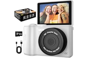 ZHIXJIA 4K Digital Camera for Photography Autofocus, 2025 Latest 64MP Vlogging Camera for YouTube with 128G TF Card, 180°Flip Screen Compact Travel Camera for Teens with 16X Zoom, Anti-Shake, White